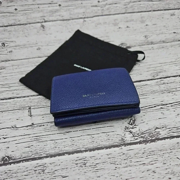 Yves Saint Laurent mini Trifold blue wallet with coin pouch, dust bag included - Picture 1 of 7